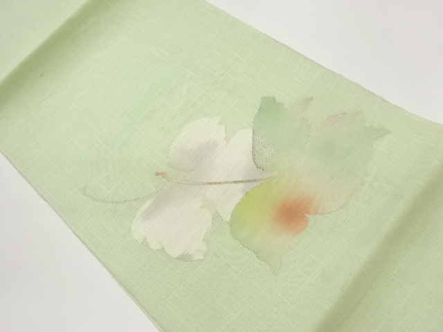 紙布紗紬引箔葉模様織出し名古屋帯